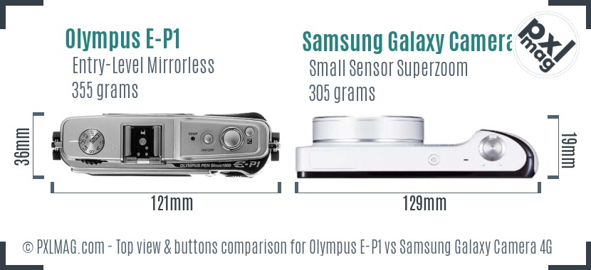 Olympus E-P1 vs Samsung Galaxy Camera 4G top view buttons comparison