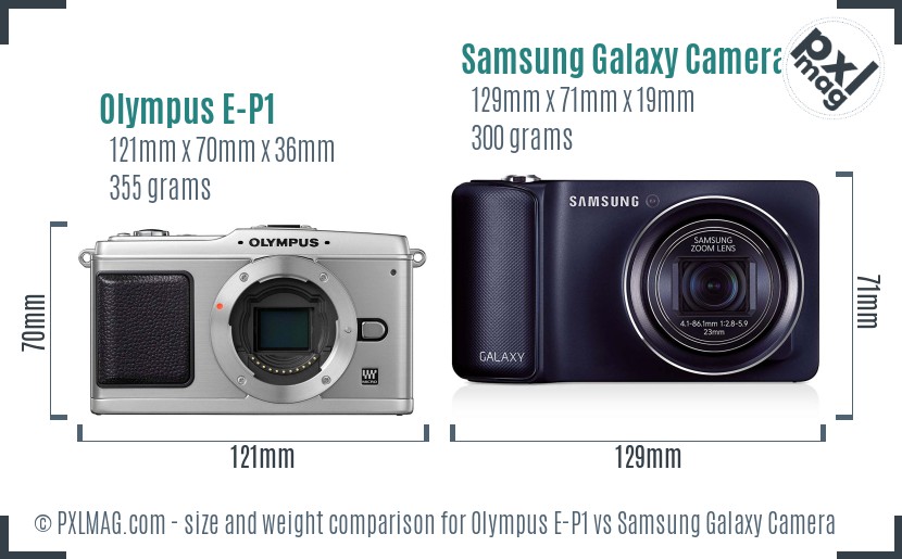 Olympus E-P1 vs Samsung Galaxy Camera size comparison