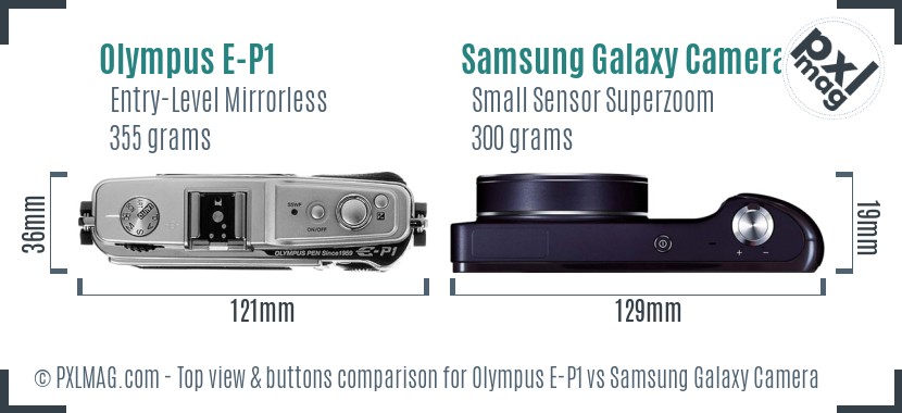Olympus E-P1 vs Samsung Galaxy Camera top view buttons comparison
