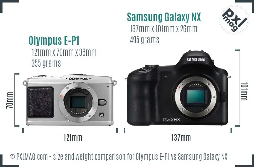 Olympus E-P1 vs Samsung Galaxy NX size comparison