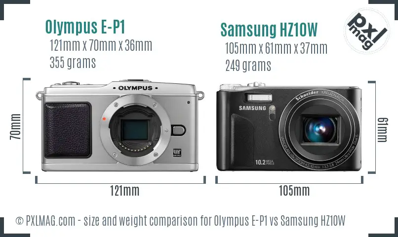 Olympus E-P1 vs Samsung HZ10W size comparison Olympus E-P1 vs Samsung HZ10W size comparison