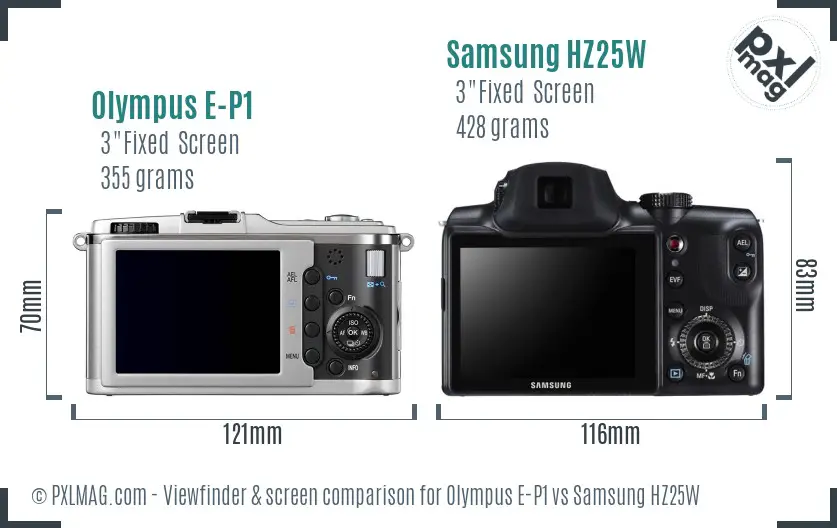 Olympus E-P1 vs Samsung HZ25W Screen and Viewfinder comparison