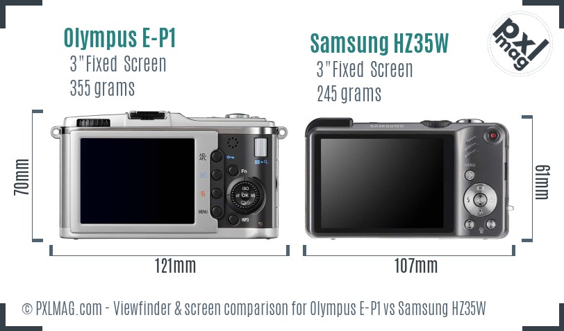 Olympus E-P1 vs Samsung HZ35W Screen and Viewfinder comparison
