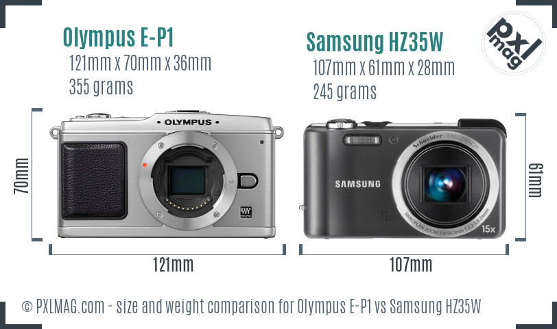 Olympus E-P1 vs Samsung HZ35W size comparison Olympus E-P1 vs Samsung HZ35W size comparison