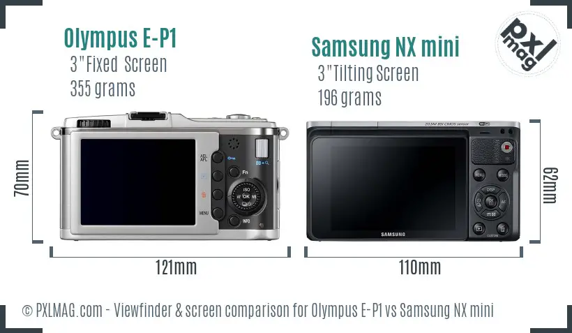 Olympus E-P1 vs Samsung NX mini Screen and Viewfinder comparison
