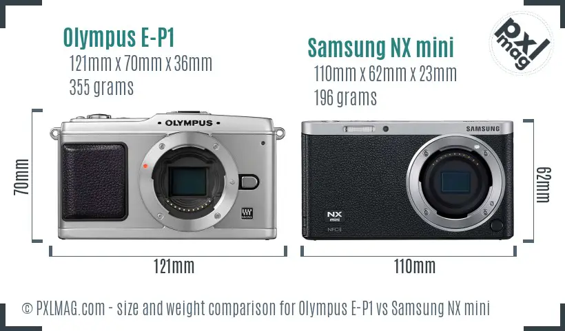 Olympus E-P1 vs Samsung NX mini size comparison