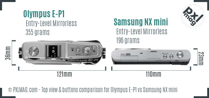 Olympus E-P1 vs Samsung NX mini top view buttons comparison