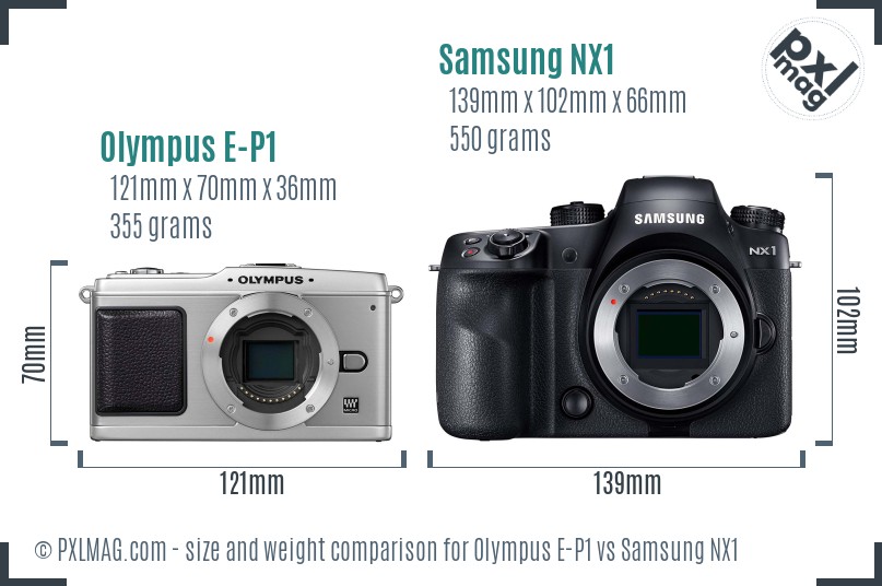 Olympus E-P1 vs Samsung NX1 size comparison Olympus E-P1 vs Samsung NX1 size comparison