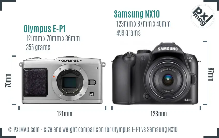 Olympus E-P1 vs Samsung NX10 size comparison