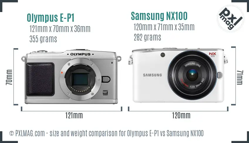 Olympus E-P1 vs Samsung NX100 size comparison