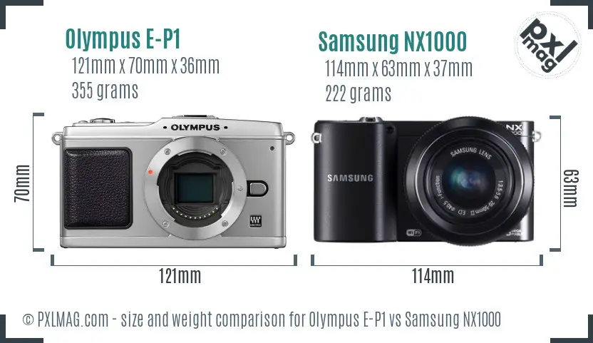 Olympus E-P1 vs Samsung NX1000 size comparison