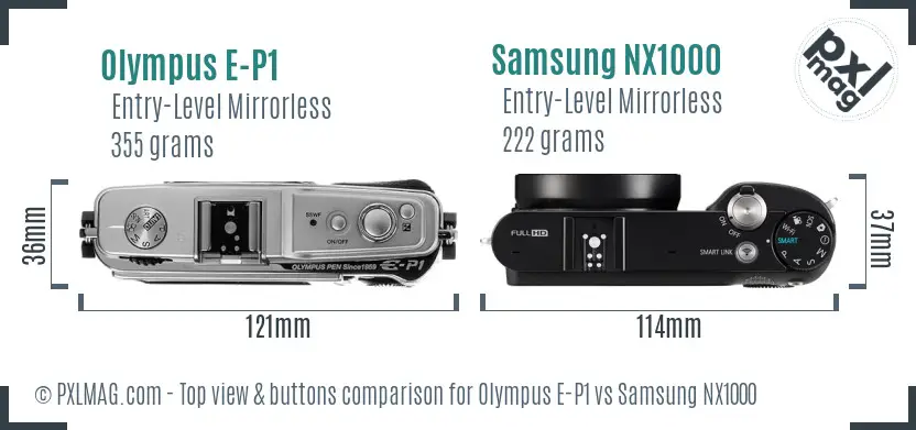 Olympus E-P1 vs Samsung NX1000 top view buttons comparison