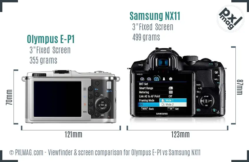 Olympus E-P1 vs Samsung NX11 Screen and Viewfinder comparison