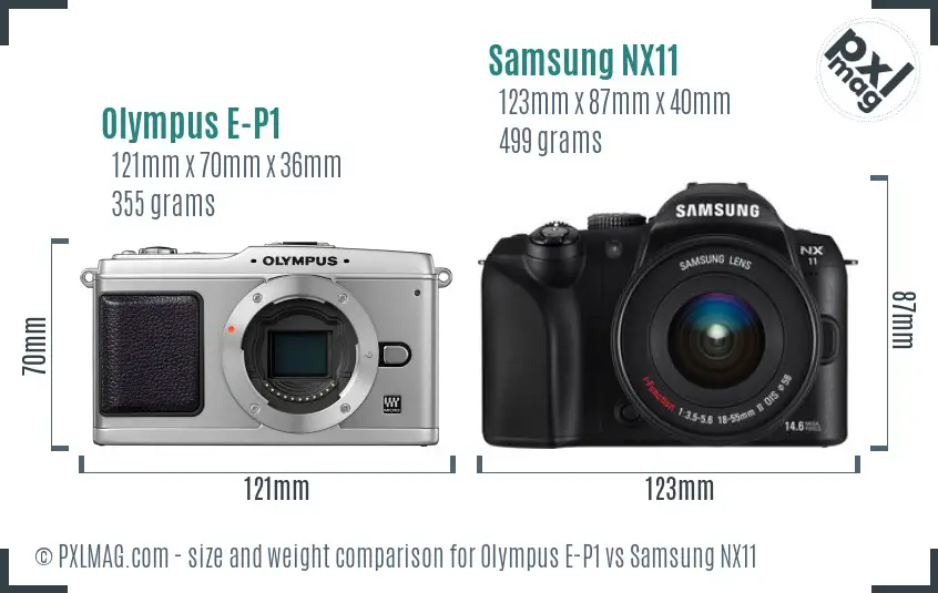 Olympus E-P1 vs Samsung NX11 size comparison
