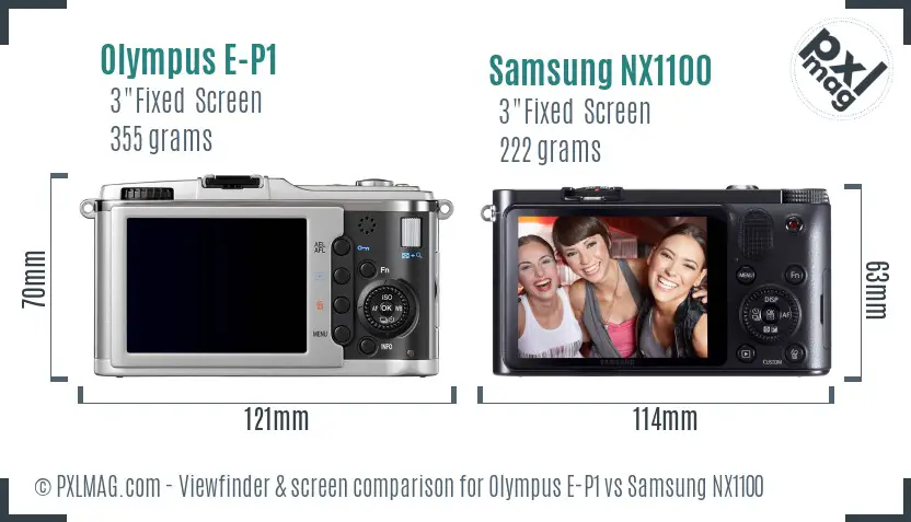 Olympus E-P1 vs Samsung NX1100 Screen and Viewfinder comparison