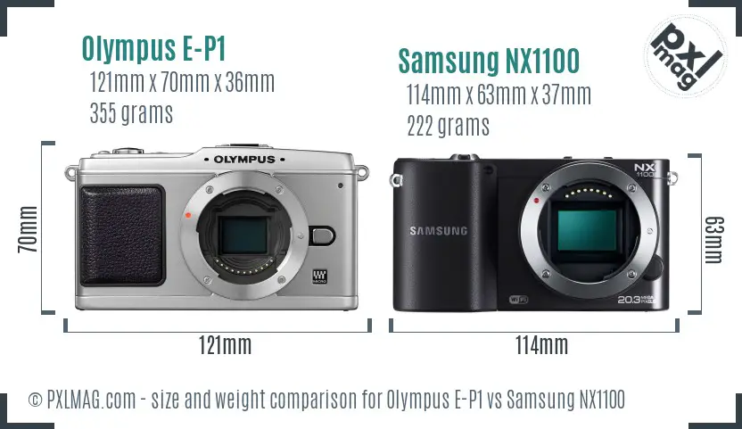 Olympus E-P1 vs Samsung NX1100 size comparison