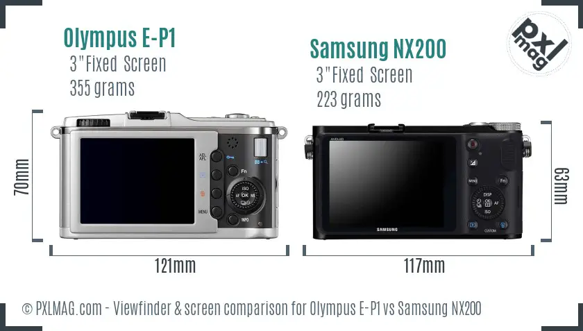 Olympus E-P1 vs Samsung NX200 Screen and Viewfinder comparison