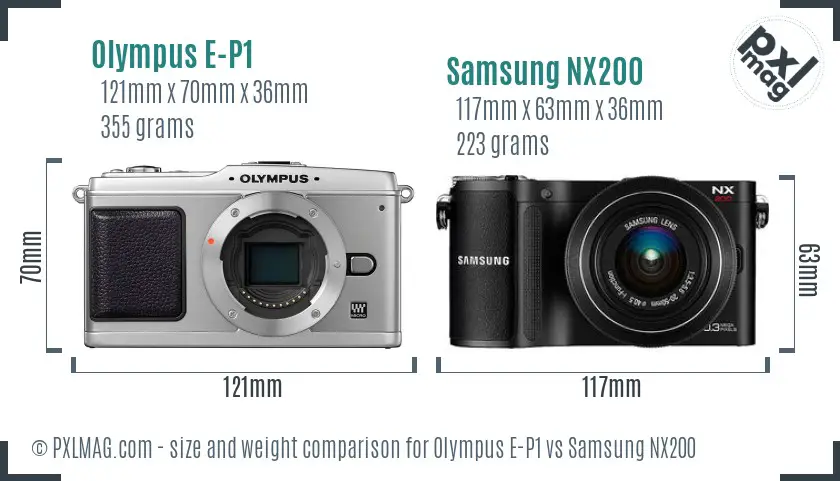 Olympus E-P1 vs Samsung NX200 size comparison