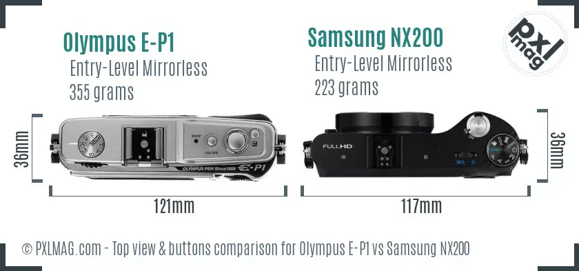 Olympus E-P1 vs Samsung NX200 top view buttons comparison