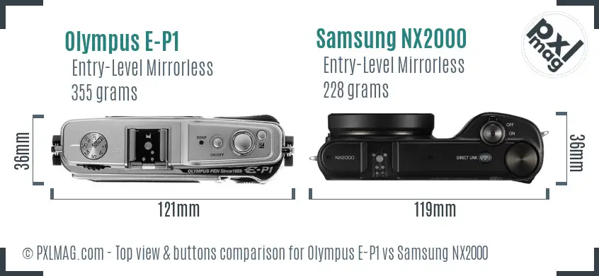 Olympus E-P1 vs Samsung NX2000 top view buttons comparison