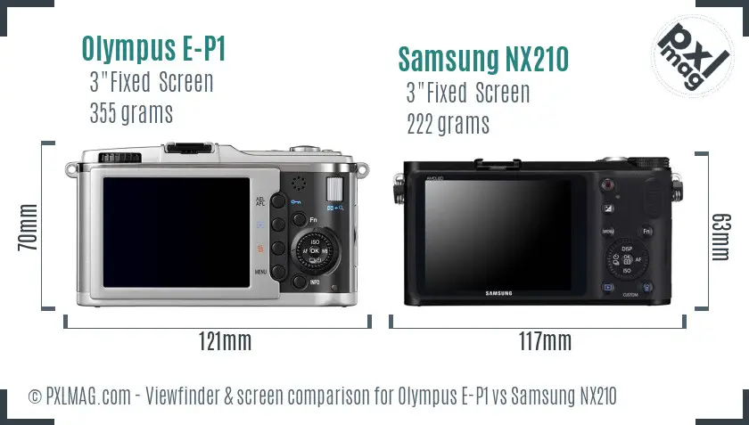 Olympus E-P1 vs Samsung NX210 Screen and Viewfinder comparison