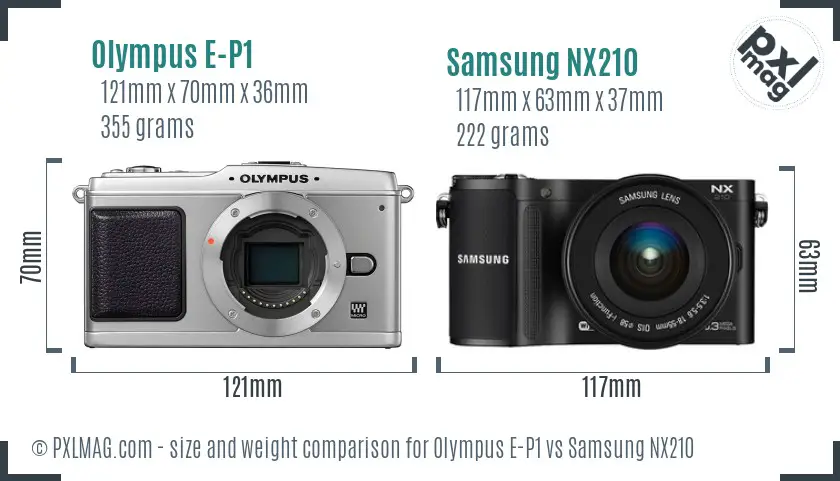 Olympus E-P1 vs Samsung NX210 size comparison