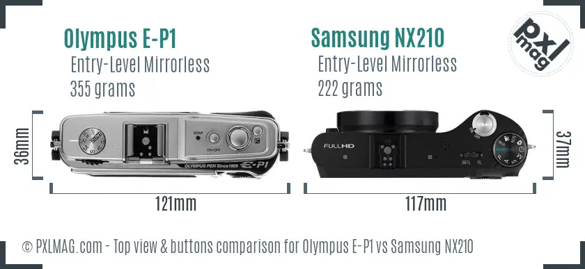 Olympus E-P1 vs Samsung NX210 top view buttons comparison
