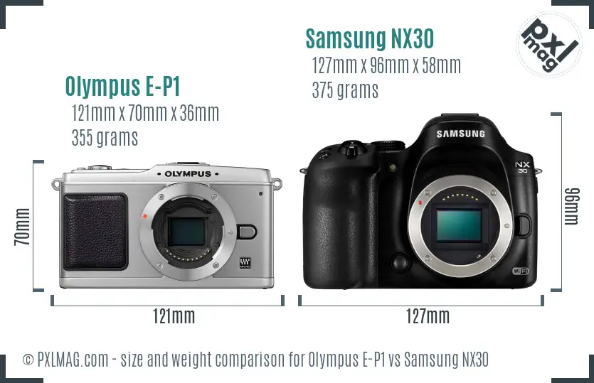 Olympus E-P1 vs Samsung NX30 size comparison