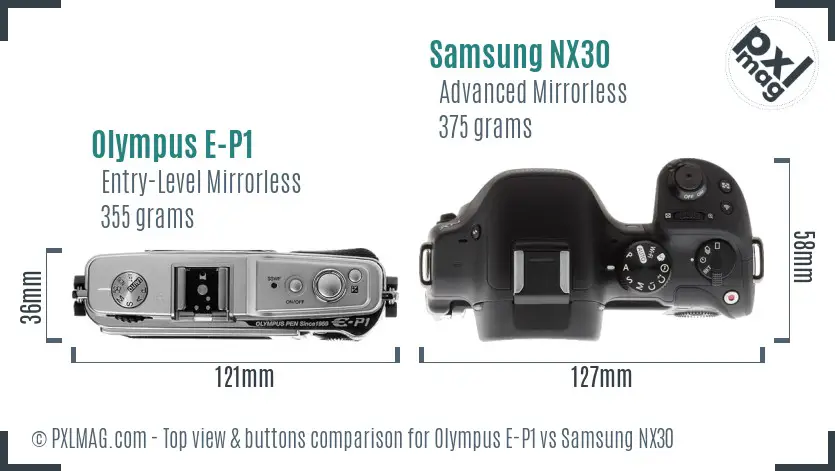 Olympus E-P1 vs Samsung NX30 top view buttons comparison
