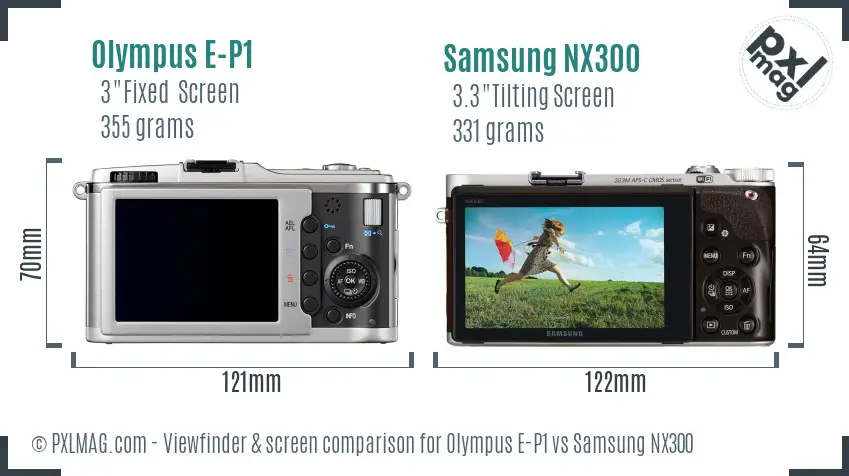 Olympus E-P1 vs Samsung NX300 Screen and Viewfinder comparison
