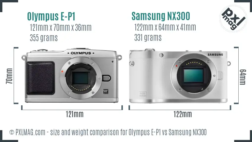 Olympus E-P1 vs Samsung NX300 size comparison