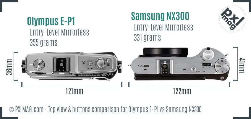 Olympus E-P1 vs Samsung NX300 top view buttons comparison