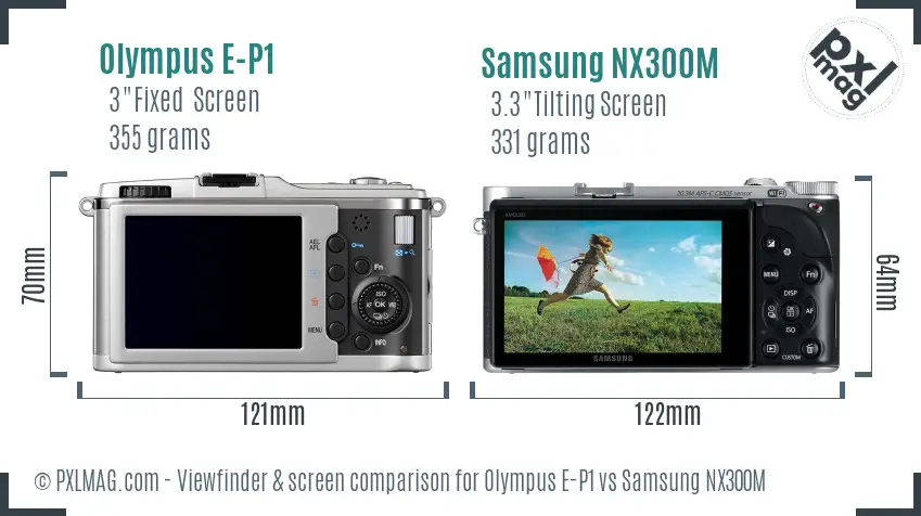 Olympus E-P1 vs Samsung NX300M Screen and Viewfinder comparison