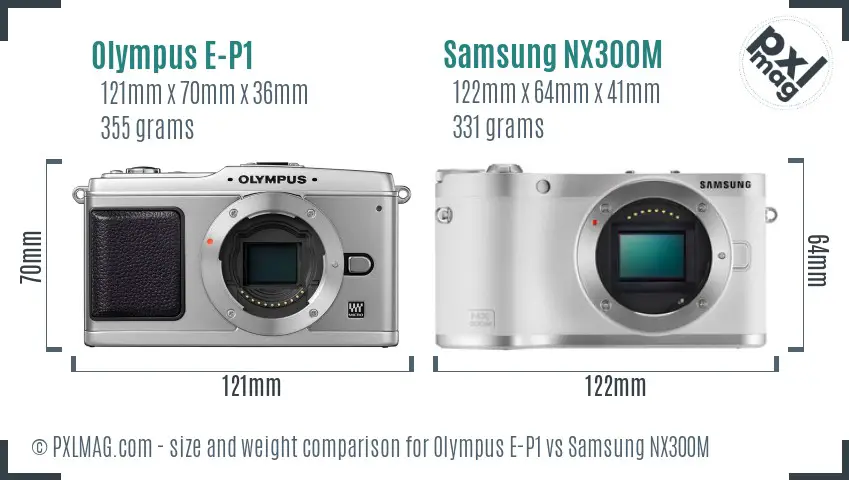 Olympus E-P1 vs Samsung NX300M size comparison