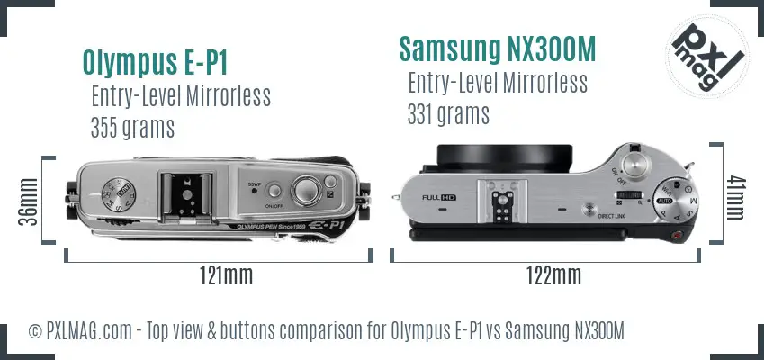 Olympus E-P1 vs Samsung NX300M top view buttons comparison