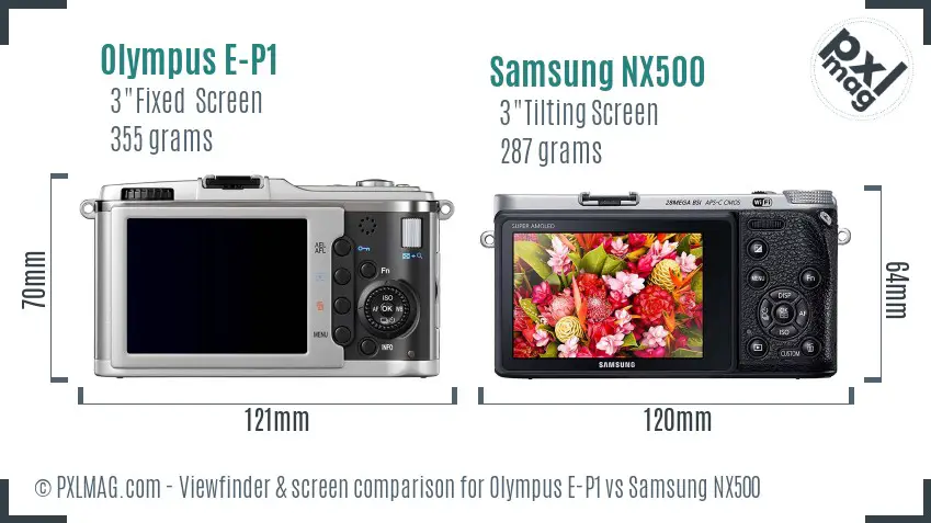 Olympus E-P1 vs Samsung NX500 Screen and Viewfinder comparison