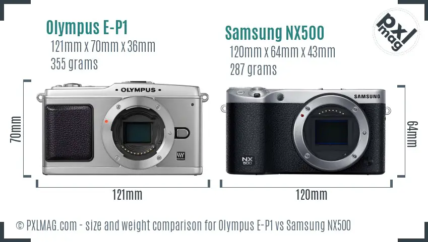 Olympus E-P1 vs Samsung NX500 size comparison