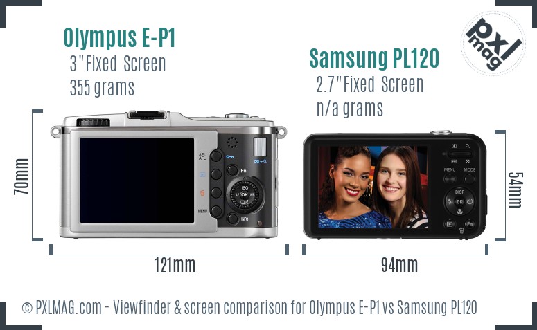 Olympus E-P1 vs Samsung PL120 Screen and Viewfinder comparison