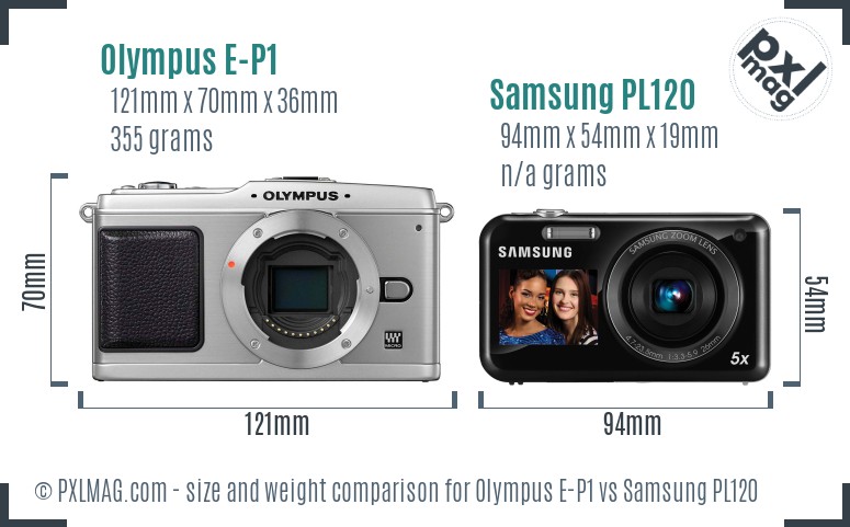 Olympus E-P1 vs Samsung PL120 size comparison Olympus E-P1 vs Samsung PL120 size comparison