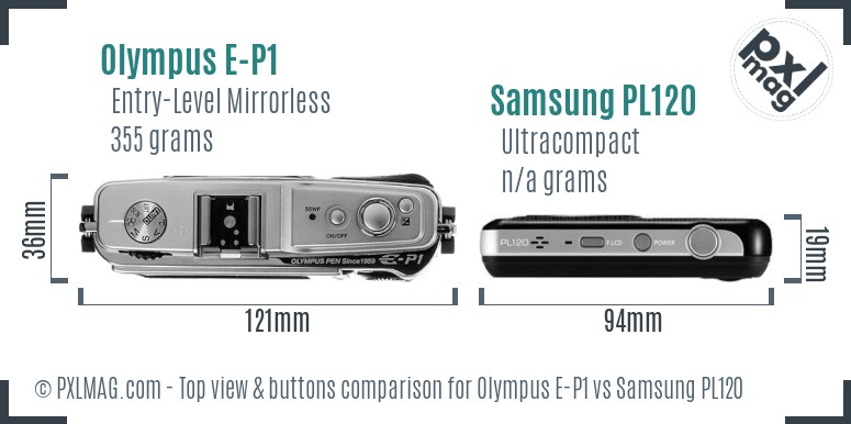 Olympus E-P1 vs Samsung PL120 top view buttons comparison