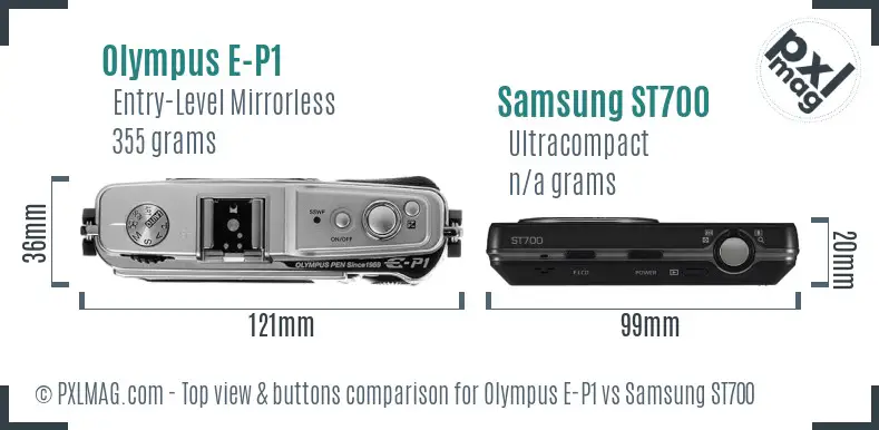 Olympus E-P1 vs Samsung ST700 top view buttons comparison