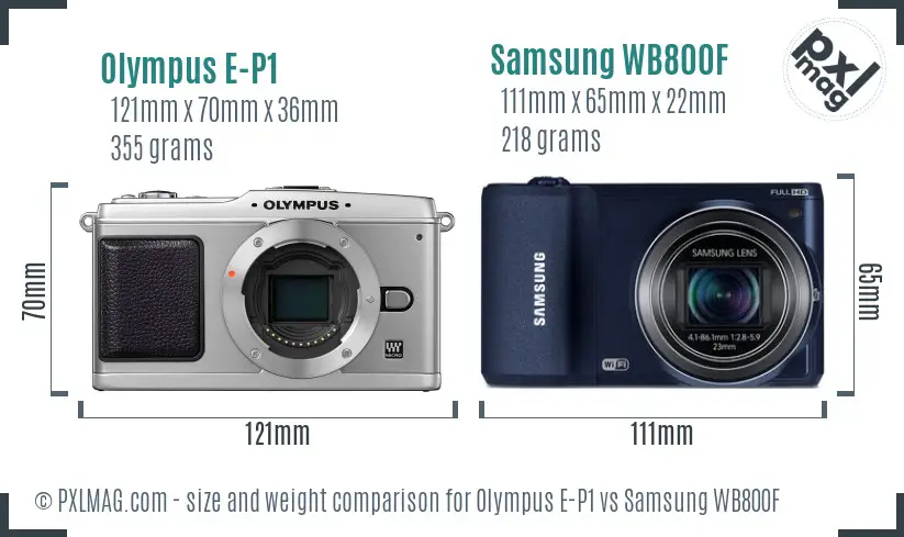 Olympus E-P1 vs Samsung WB800F size comparison