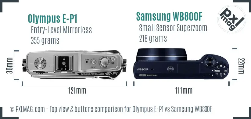 Olympus E-P1 vs Samsung WB800F top view buttons comparison