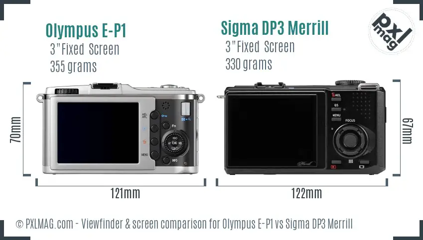 Olympus E-P1 vs Sigma DP3 Merrill Screen and Viewfinder comparison