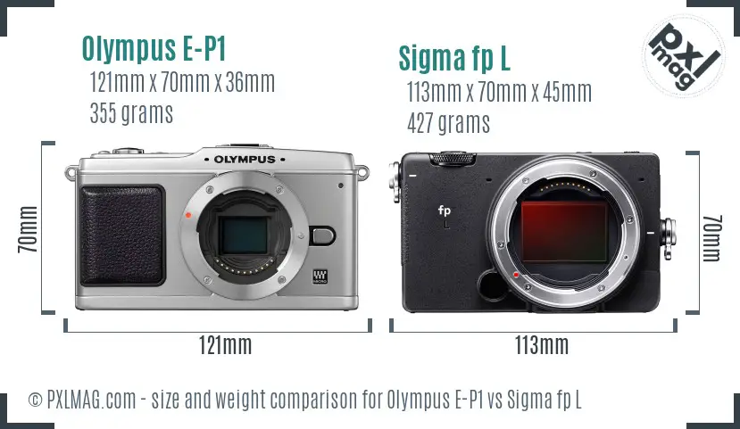 Olympus E-P1 vs Sigma fp L size comparison