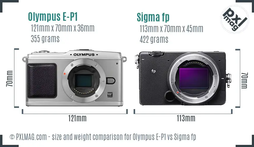 Olympus E-P1 vs Sigma fp size comparison
