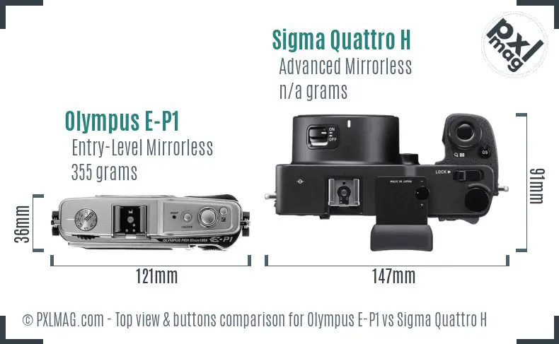 Olympus E-P1 vs Sigma Quattro H top view buttons comparison
