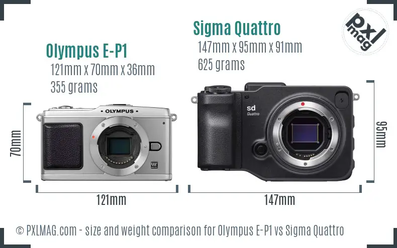 Olympus E-P1 vs Sigma Quattro size comparison