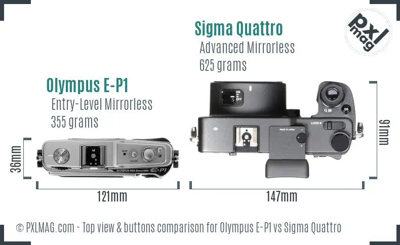 Olympus E-P1 vs Sigma Quattro top view buttons comparison