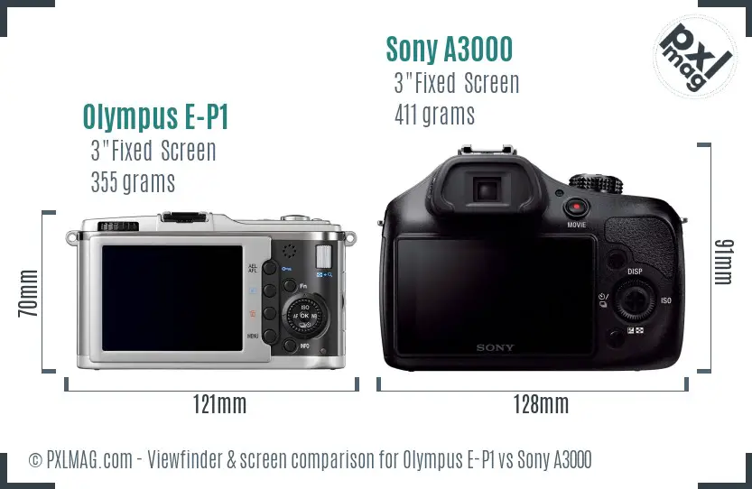Olympus E-P1 vs Sony A3000 Screen and Viewfinder comparison